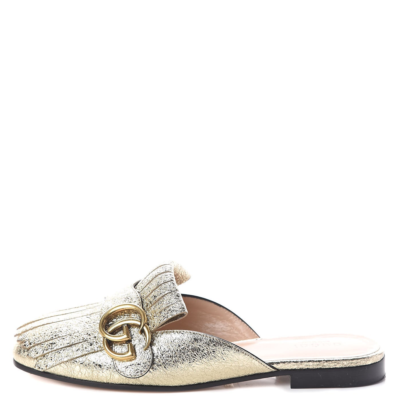 Galassia Womens GG Marmont Fringe Slippers 36 Platino