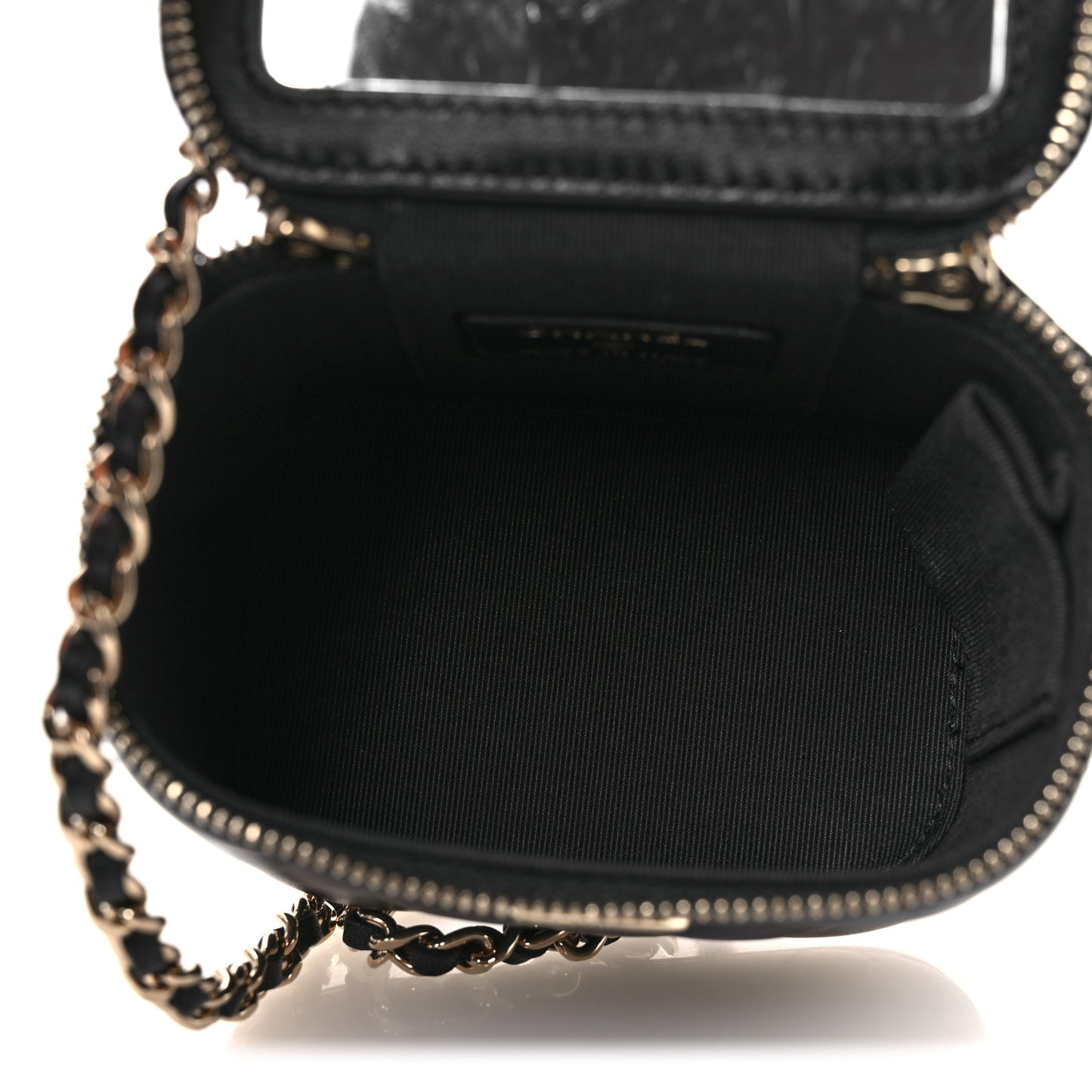 Lambskin Quilted Top Handle Mini Vanity Case With Chain Black