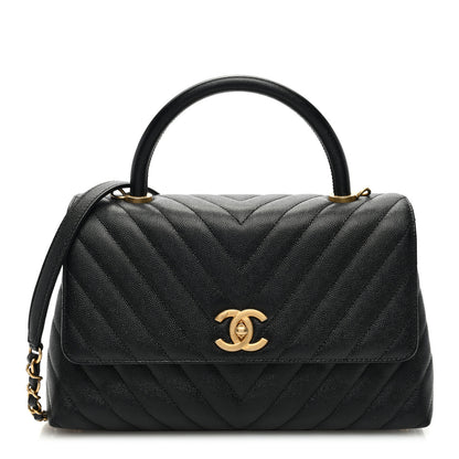 Chanel Caviar Chevron Quilted Small Coco Handle Flap Black 1 of 10