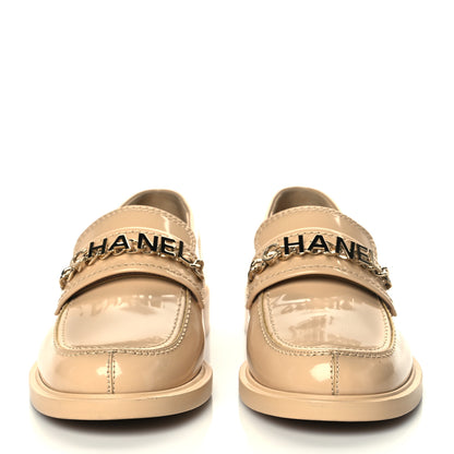 Chanel Shiny Calfskin Logo Loafers 37.5 Beige 3 of 11
