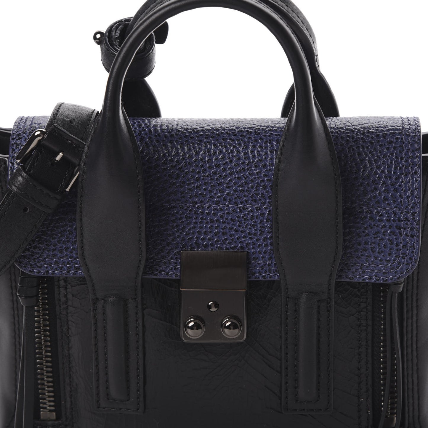 3.1 Textured Patent Calfskin Mini Pashli Satchel Black Blue