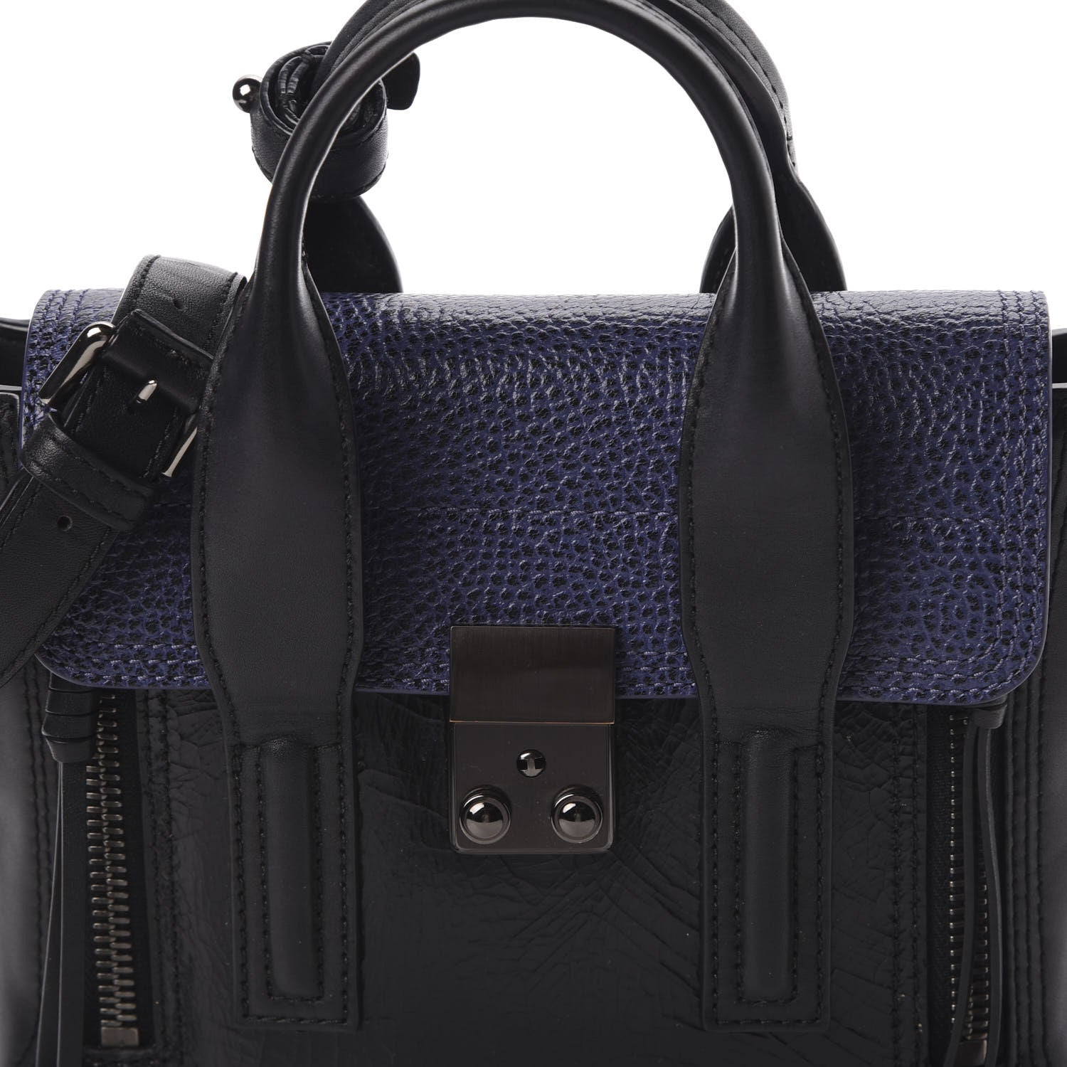 3.1 Phillip Lim 3.1 Textured Patent Calfskin Mini Pashli Satchel Black Blue 10 of 10