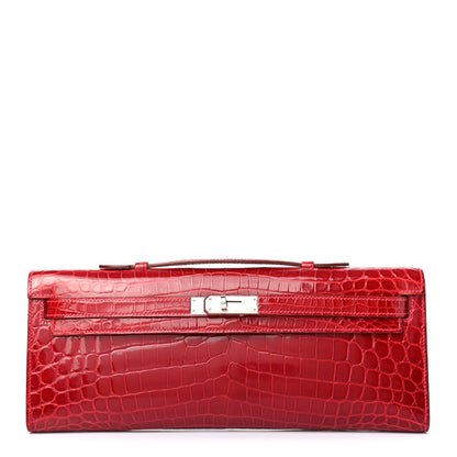 Hermes Shiny Niloticus Crocodile Kelly Cut Pochette Rouge Vif 1 of 5