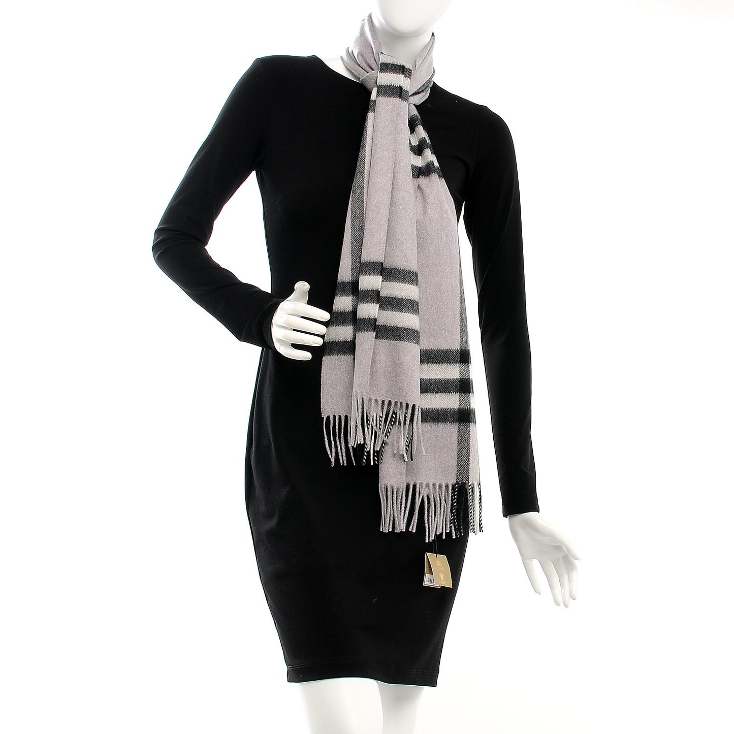 Cashmere Giant Check Fringe Scarf Dusty Lilac