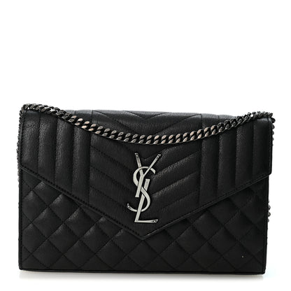 Saint Laurent Sheepskin Tri-Quilt Monogram Envelope Chain Wallet Black 1 of 10