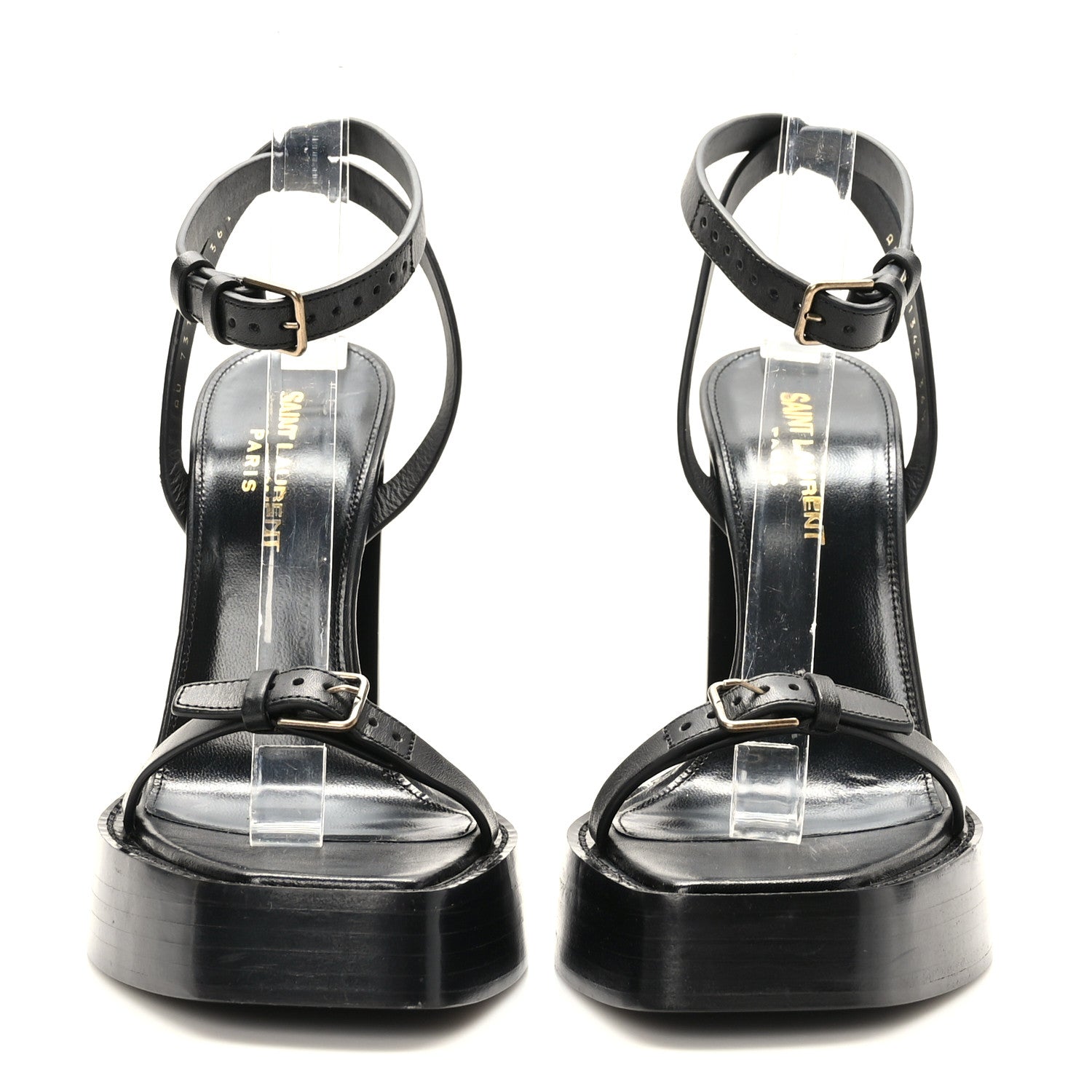 Saint Laurent Calfskin Platz 105 Platform Sandals 36.5 Black 2 of 9