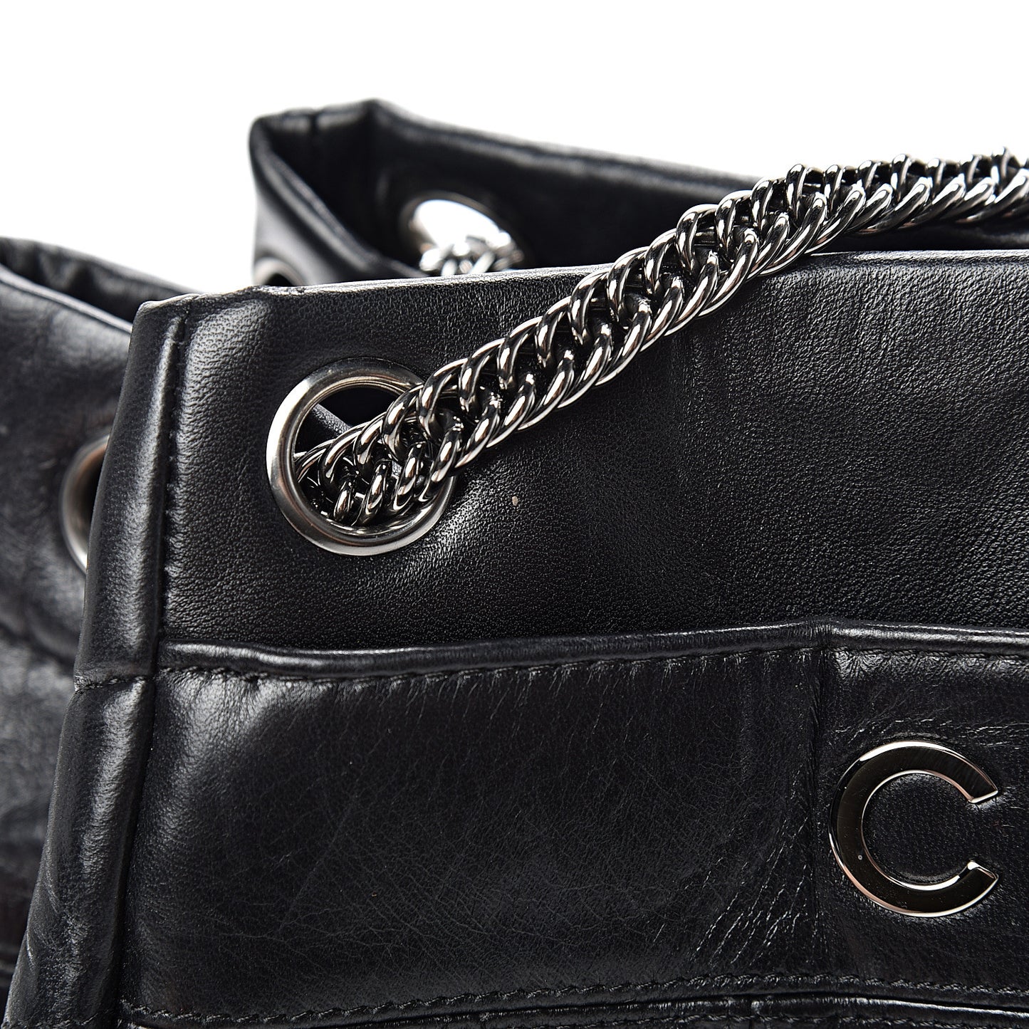 Lambskin Square Stitched Lax Accordion Shoulder Bag Black