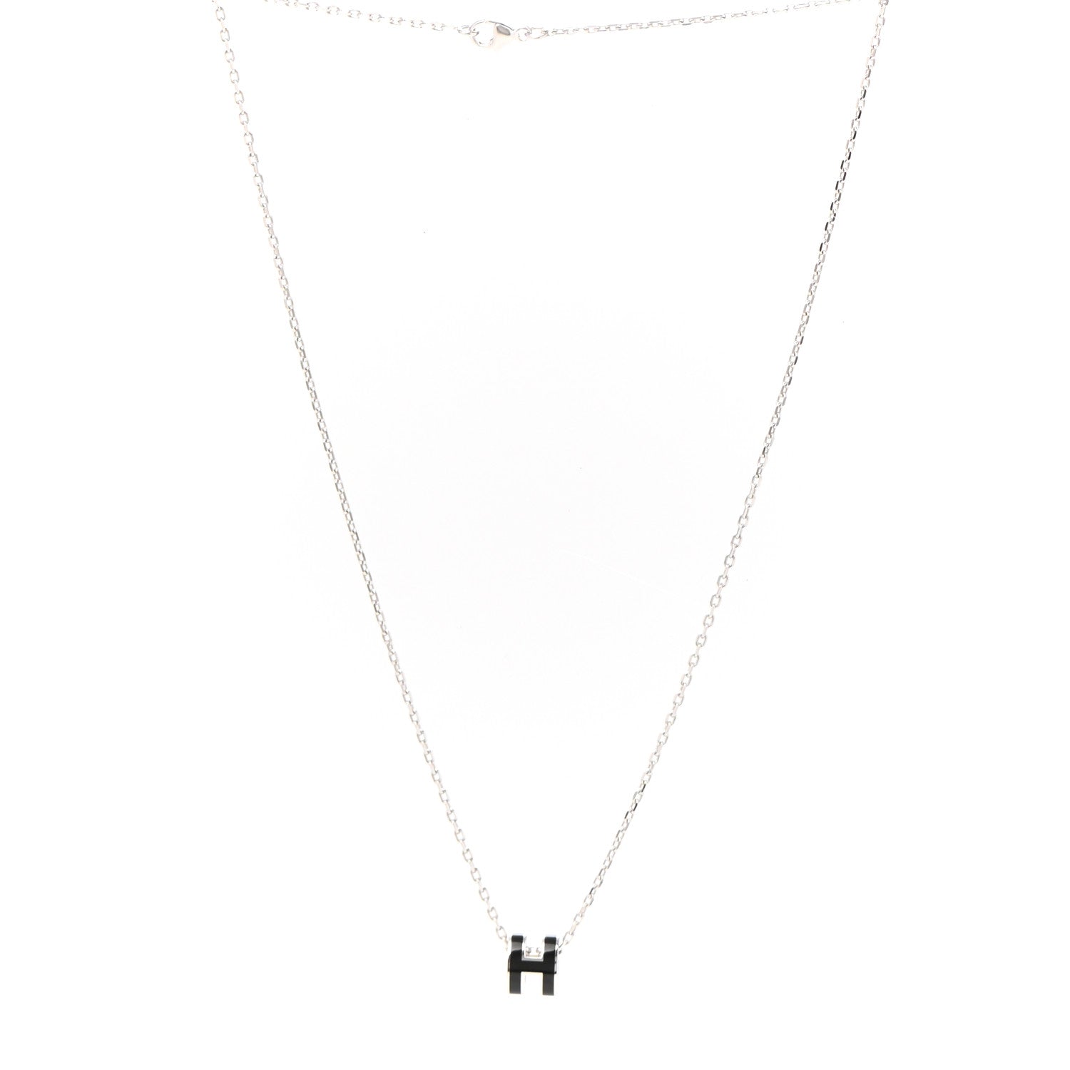 Hermes Lacquered Palladium Mini Pop H Pendant Necklace Black 1 of 5