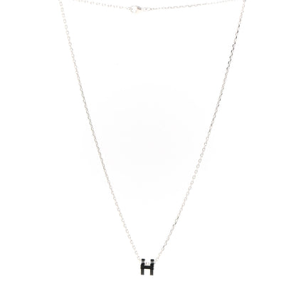 Hermes Lacquered Palladium Mini Pop H Pendant Necklace Black 1 of 5
