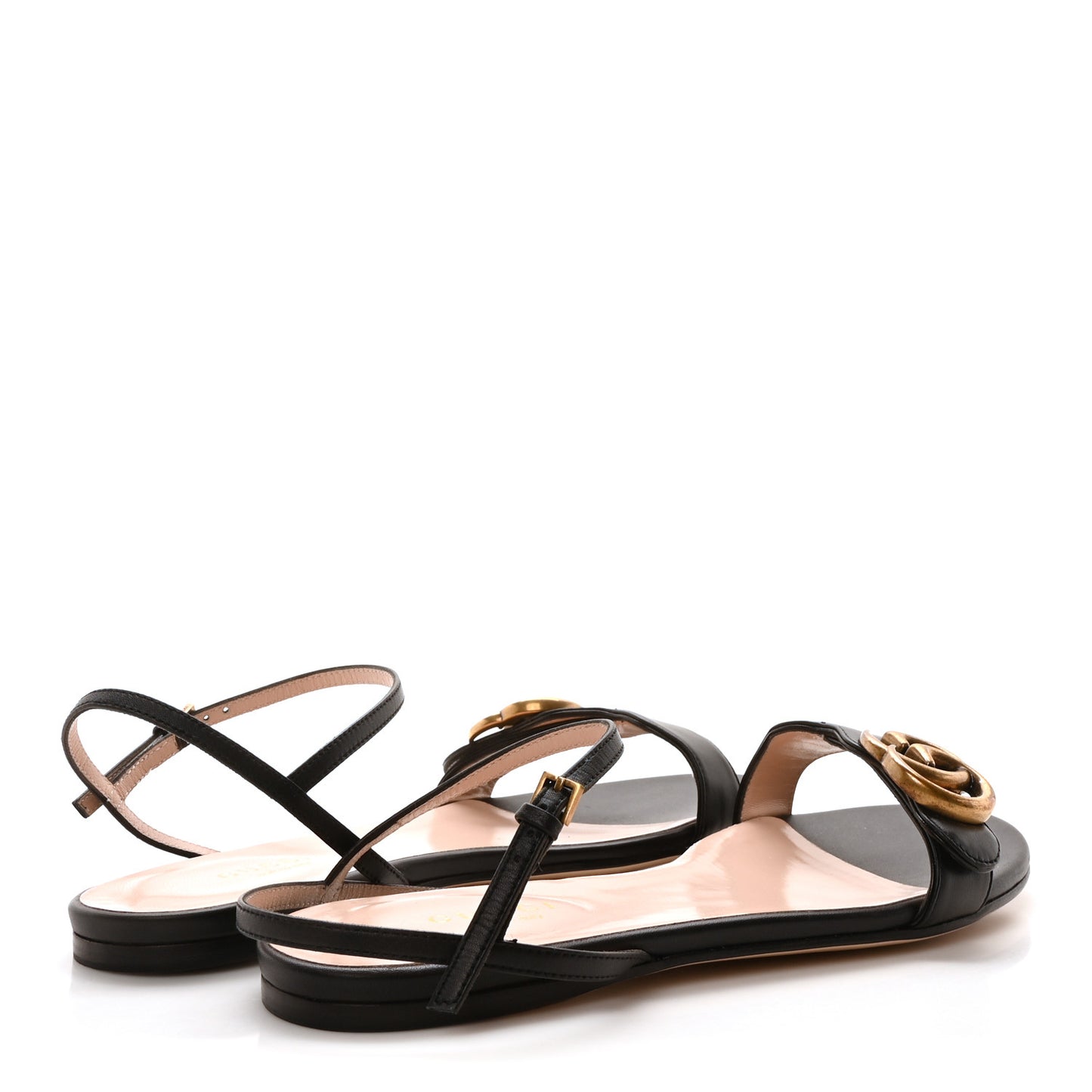 Lifford Calfskin GG Marmont Ankle Wrap Flat Sandals 36 Black