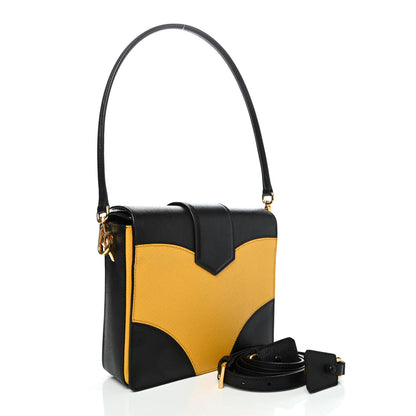 Prada Saffiano Bi-Color Top Handle Bag Soleil Black 2 of 4