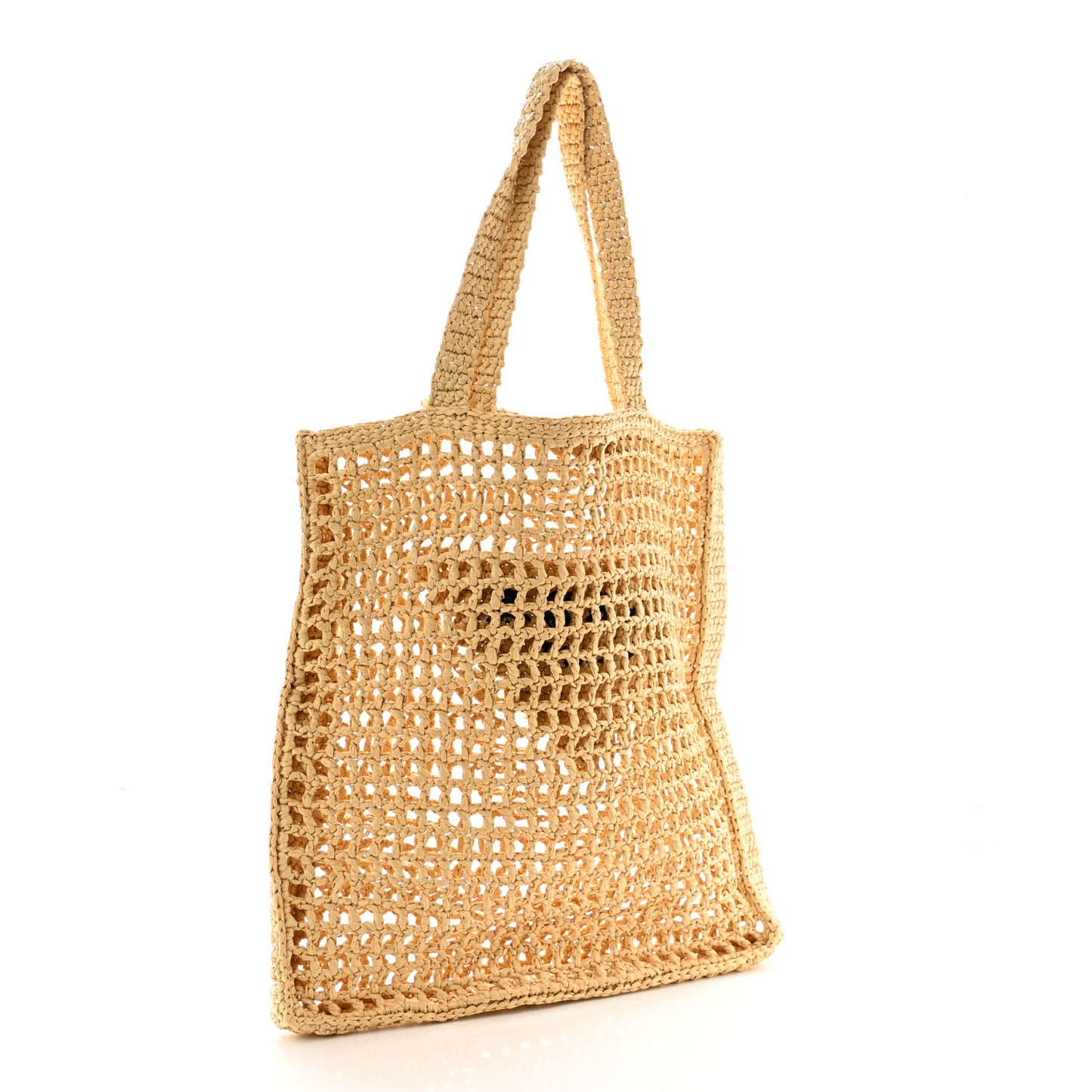 Yarn Raffia Effect Crochet Logo Embroidered Tote Bag Naturale