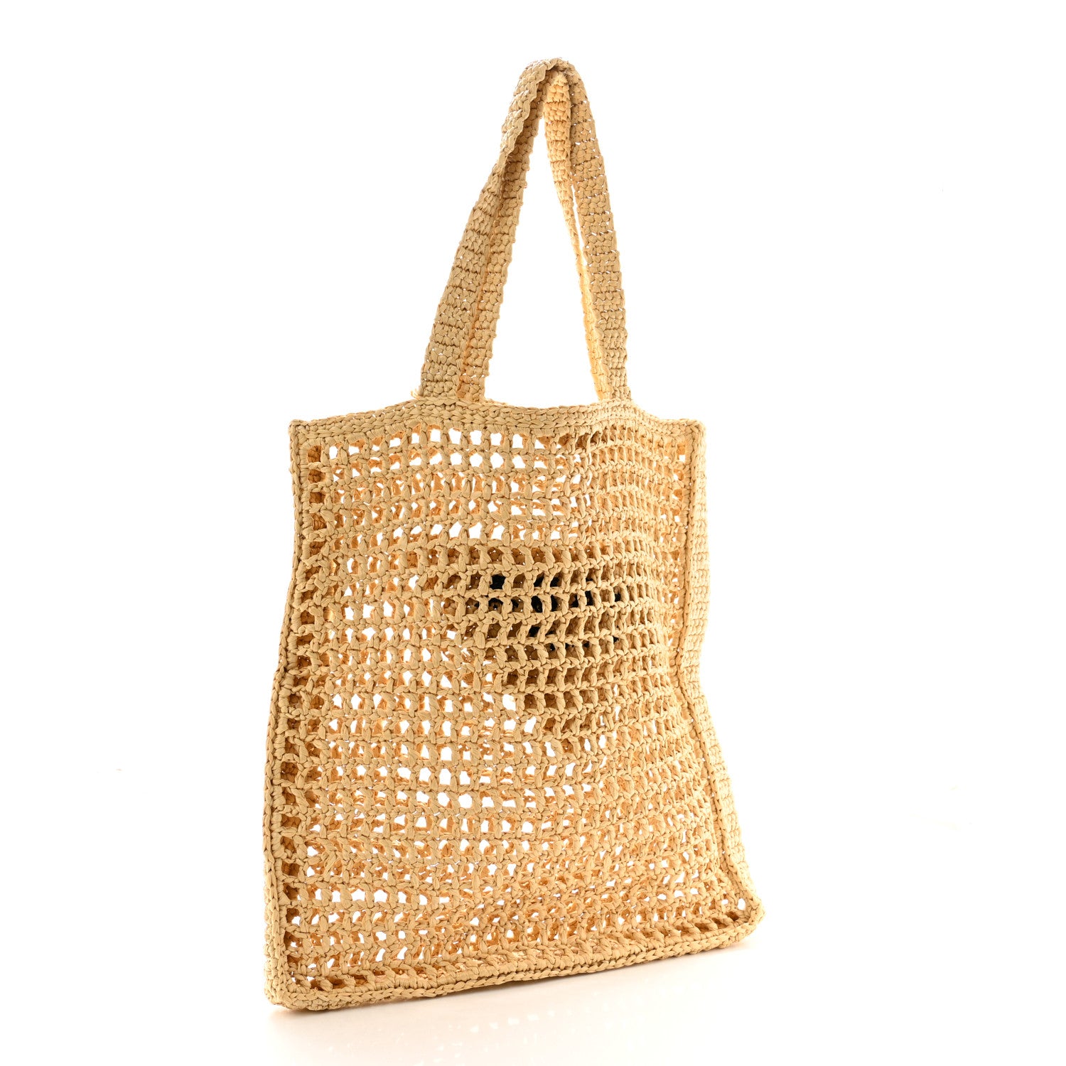 Prada Yarn Raffia Effect Crochet Logo Embroidered Tote Bag Naturale 3 of 10