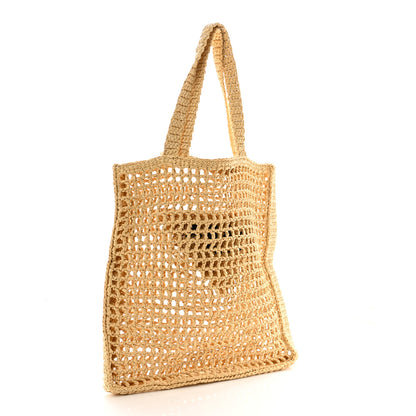 Prada Yarn Raffia Effect Crochet Logo Embroidered Tote Bag Naturale 3 of 10