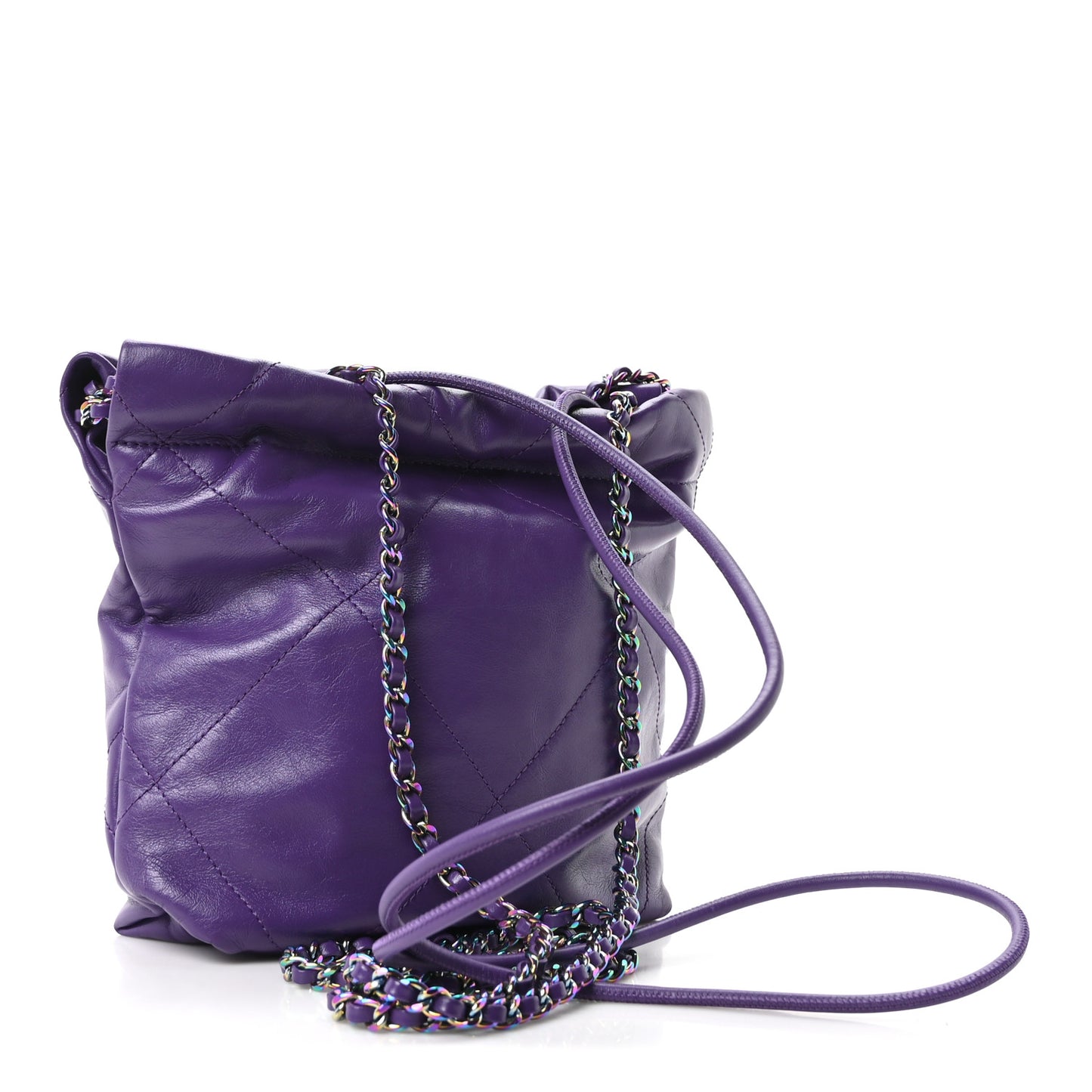 Shiny Calfskin Quilted Rainbow Mini Chanel 22 Purple