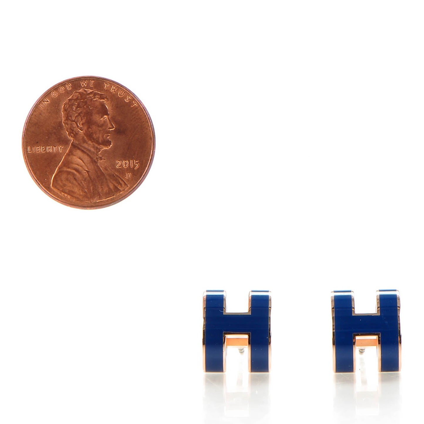 Rose Gold Lacquered Pop H Earrings Navy Bleu