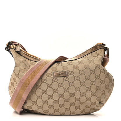 Gucci Monogram Web Medium Half Moon Hobo Gold Pink 1 of 10