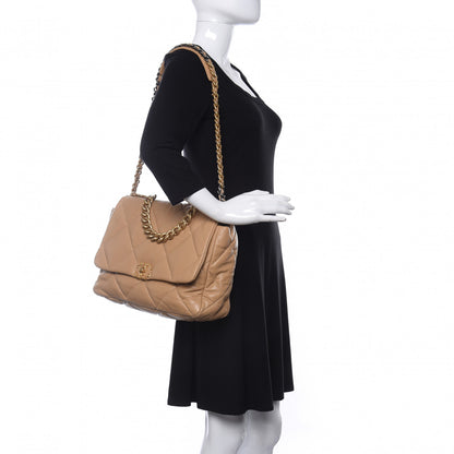 Chanel Lambskin Quilted Maxi Chanel 19 Flap Beige 2 of 10