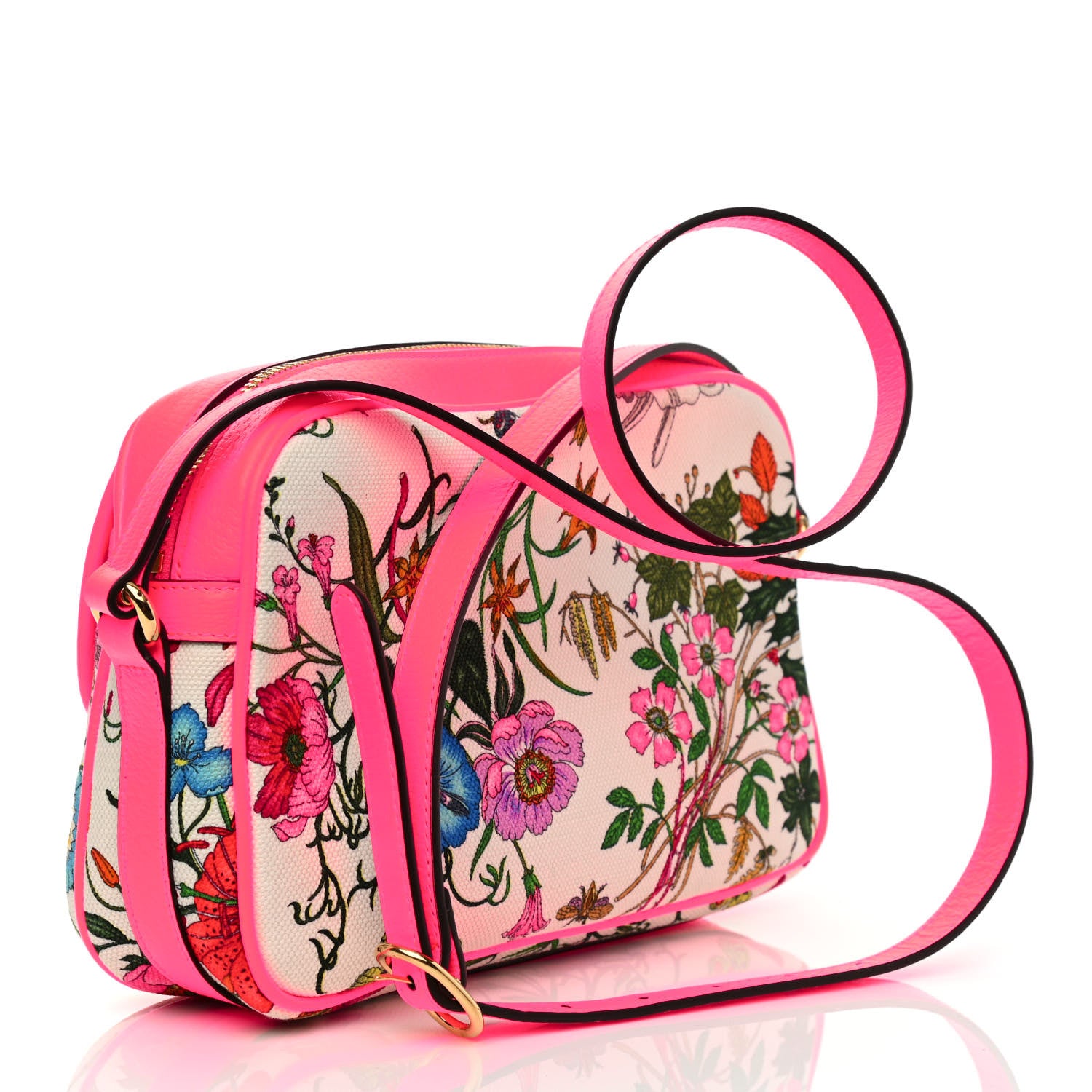 Gucci Canvas Flora Floral Shoulder Bag White Fuchsia Fluo 3 of 10