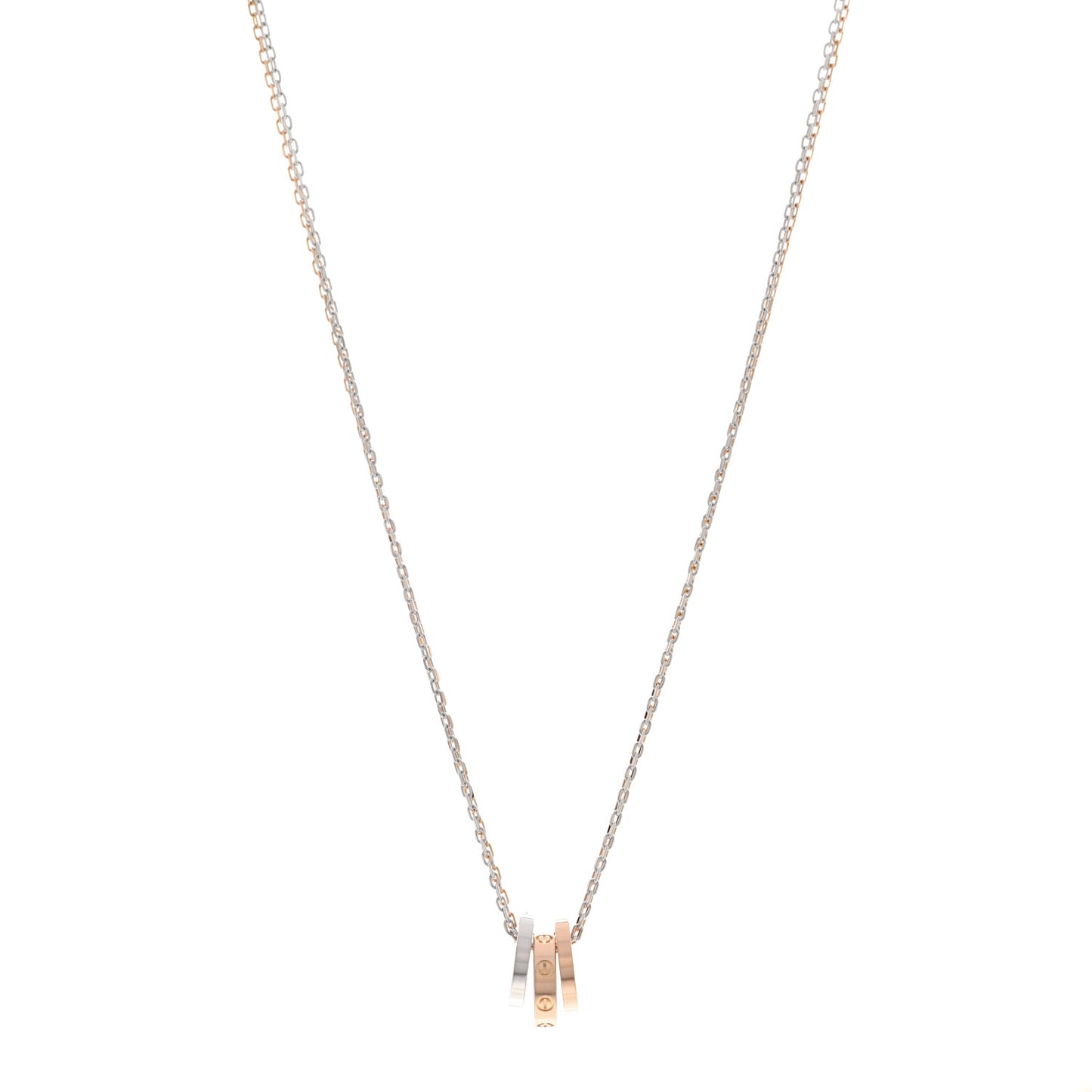 18K White Pink Gold Diamond Three Ring LOVE Necklace