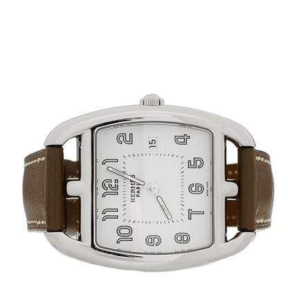 Hermes Stainless Steel Swift 33mm Cape Cod Tonneau Quartz Watch Etoupe 4 of 10