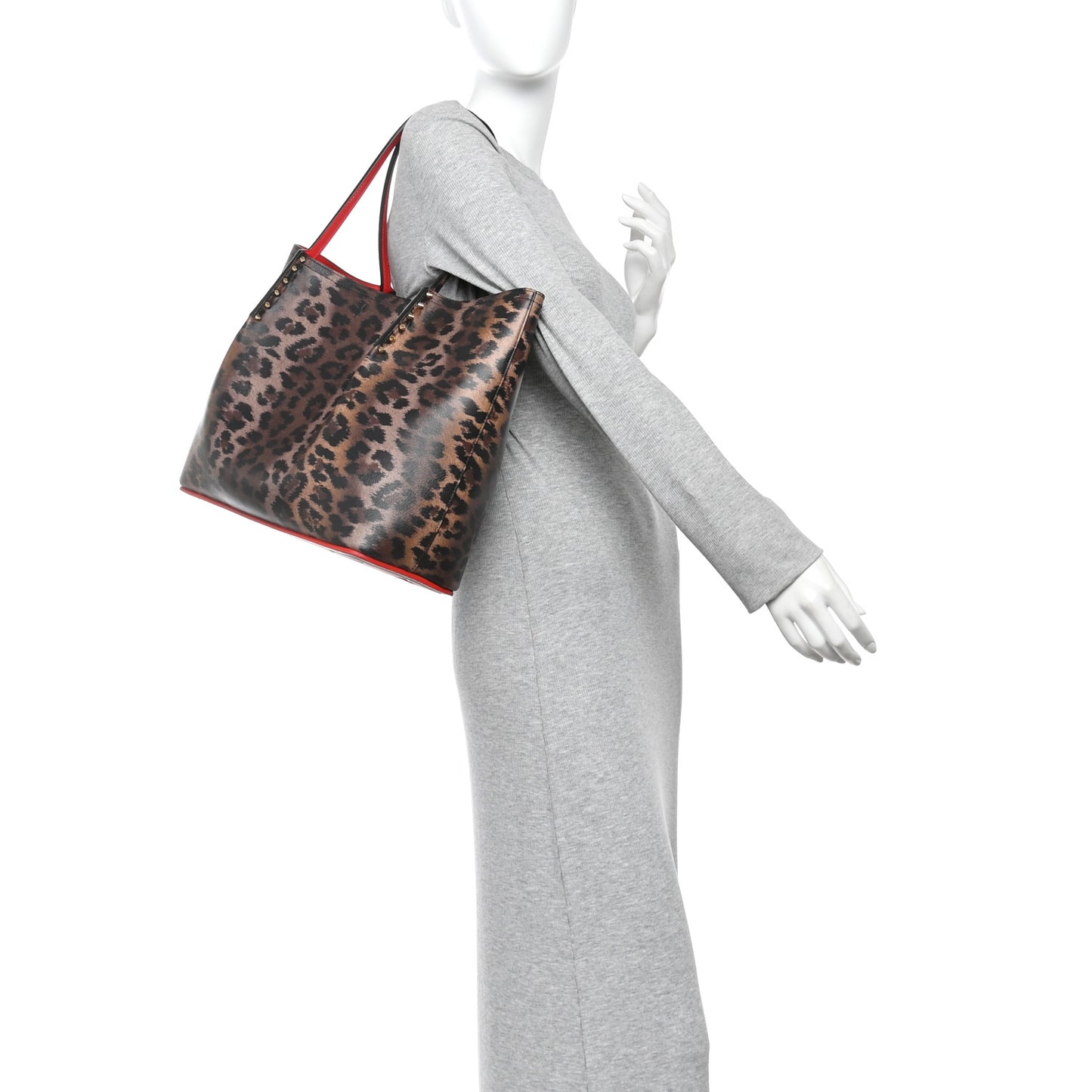 Calfskin Empire Leopard Print Spiked Large Cabarock Shopper Tote Brown