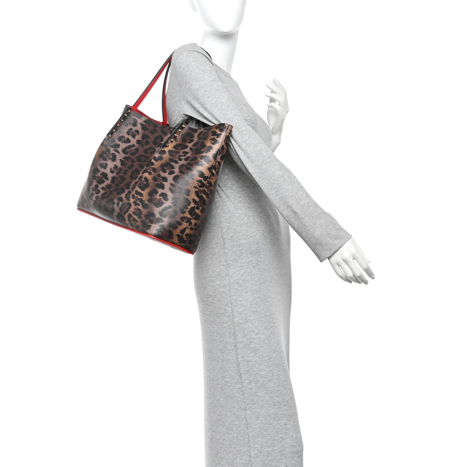 Christian Louboutin Calfskin Empire Leopard Print Spiked Large Cabarock Shopper Tote Brown 2 of 10