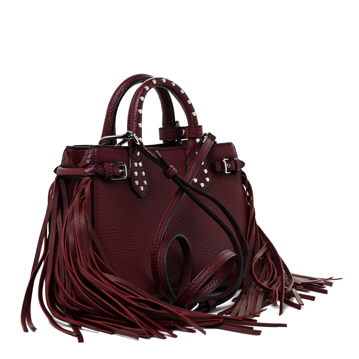 Burberry Grainy Calfskin Studded Fringe Baby Banner Tote Damson Magenta 3 of 15