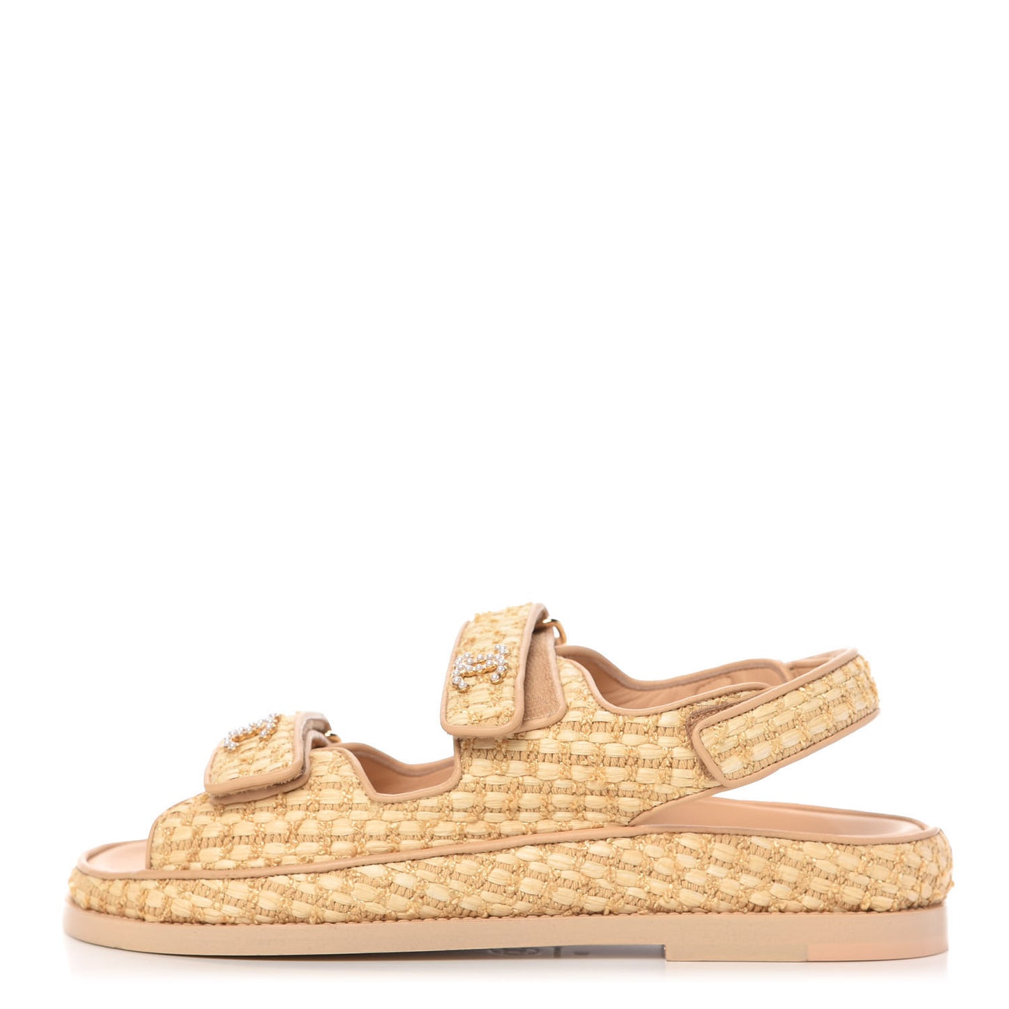 Braided Fabric Velcro Dad Sandals 38 Beige