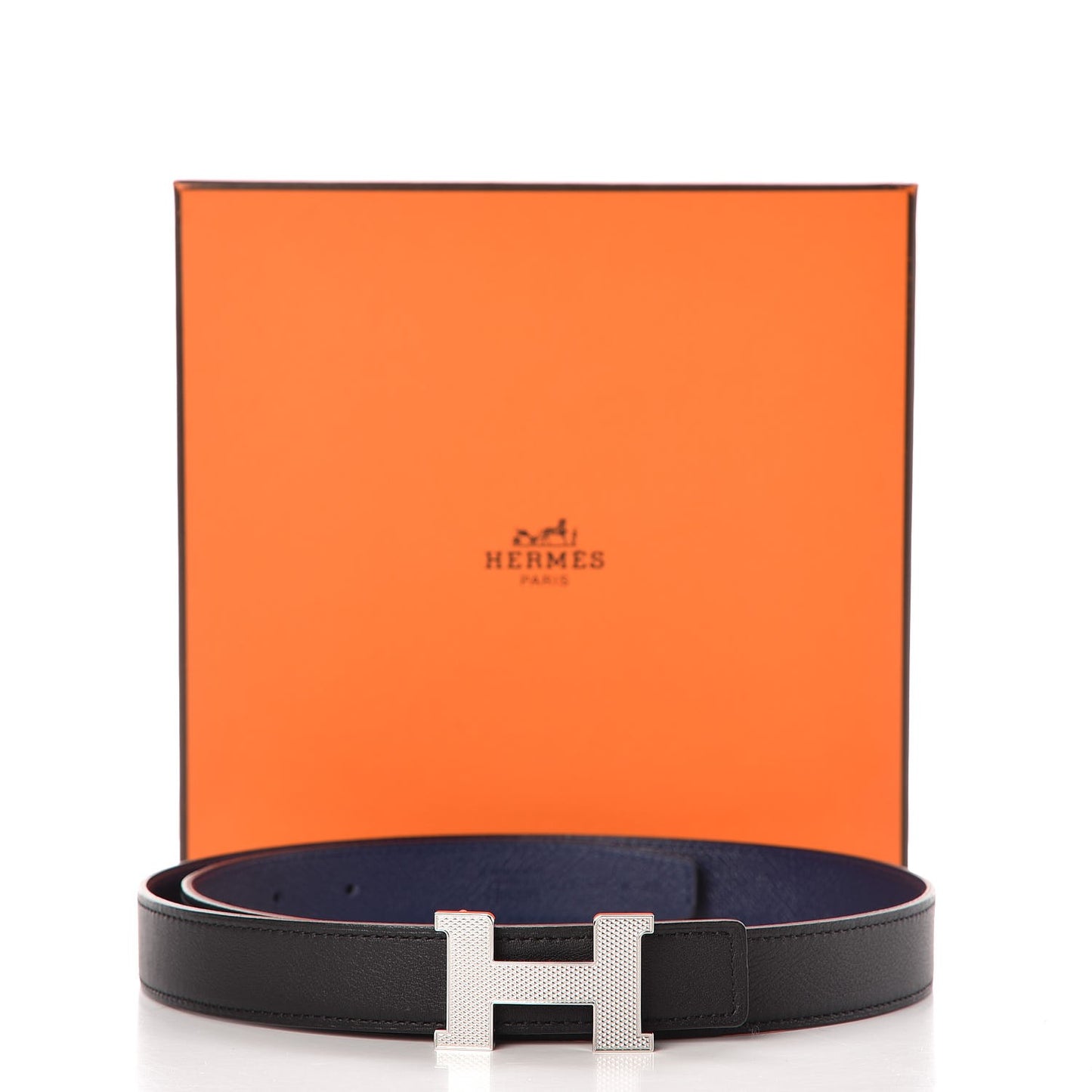 Swift Epsom 24mm Guilloche H Belt 80 Noir Bleu Encre