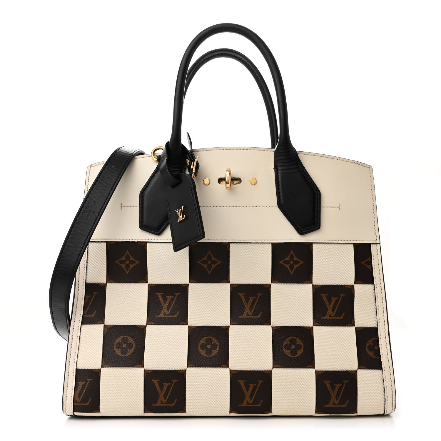 Louis Vuitton Calfskin Monogram Damier Tressage City Steamer MM Creme 1 of 9