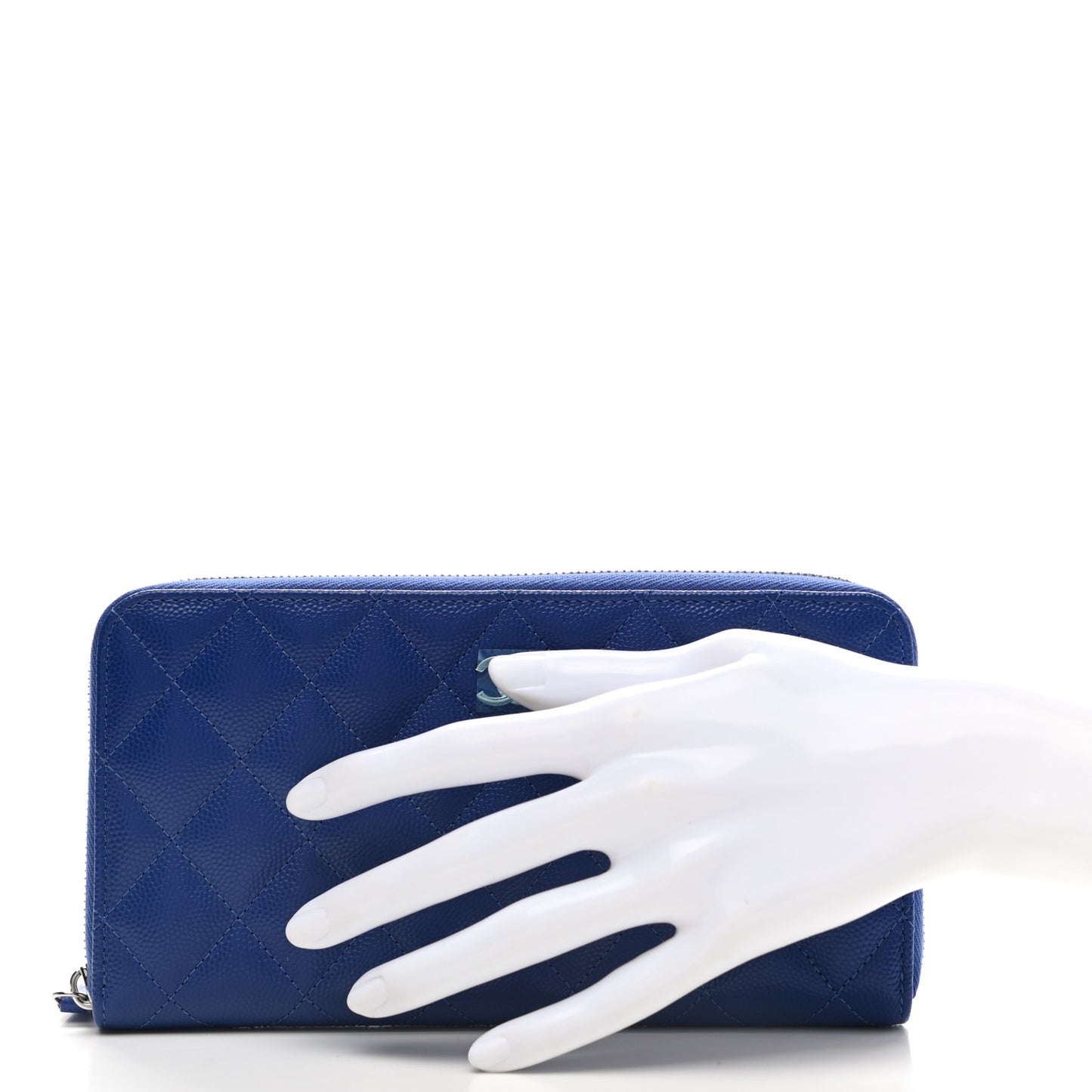 Caviar Quilted Large Gusset Zip Around Wallet Blue