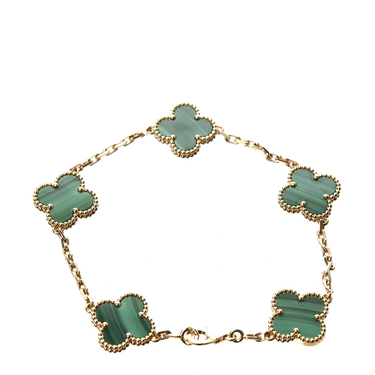 18K Yellow Gold Malachite 5 Motifs Vintage Alhambra Bracelet