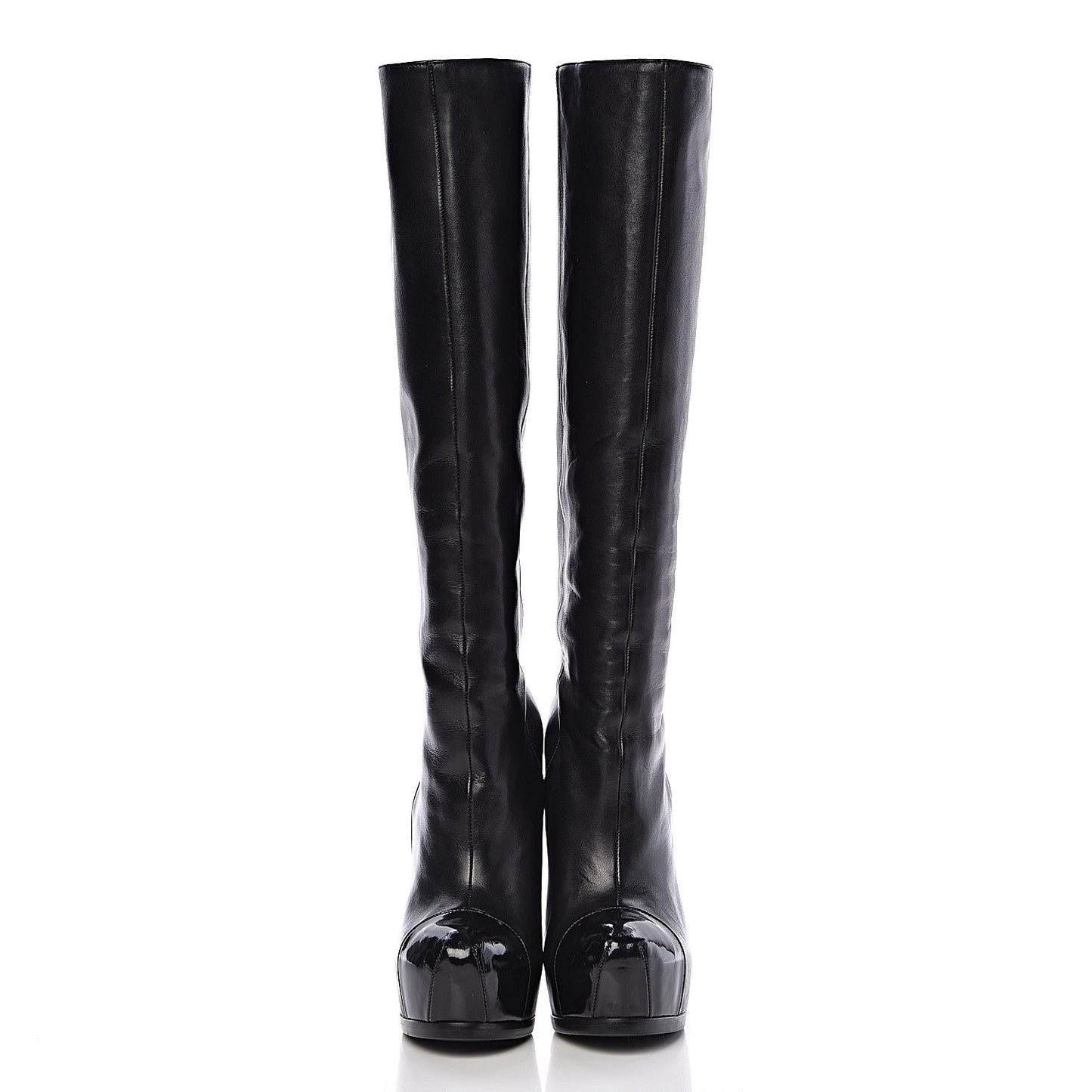 Nappa Vernice Cap Toe Platform Knee High Boots 37 Black