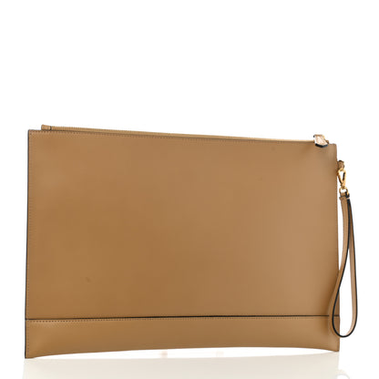 Fendi Vitello King Logo Embossed Large Flat Pouch Miele Scuro 3 of 8
