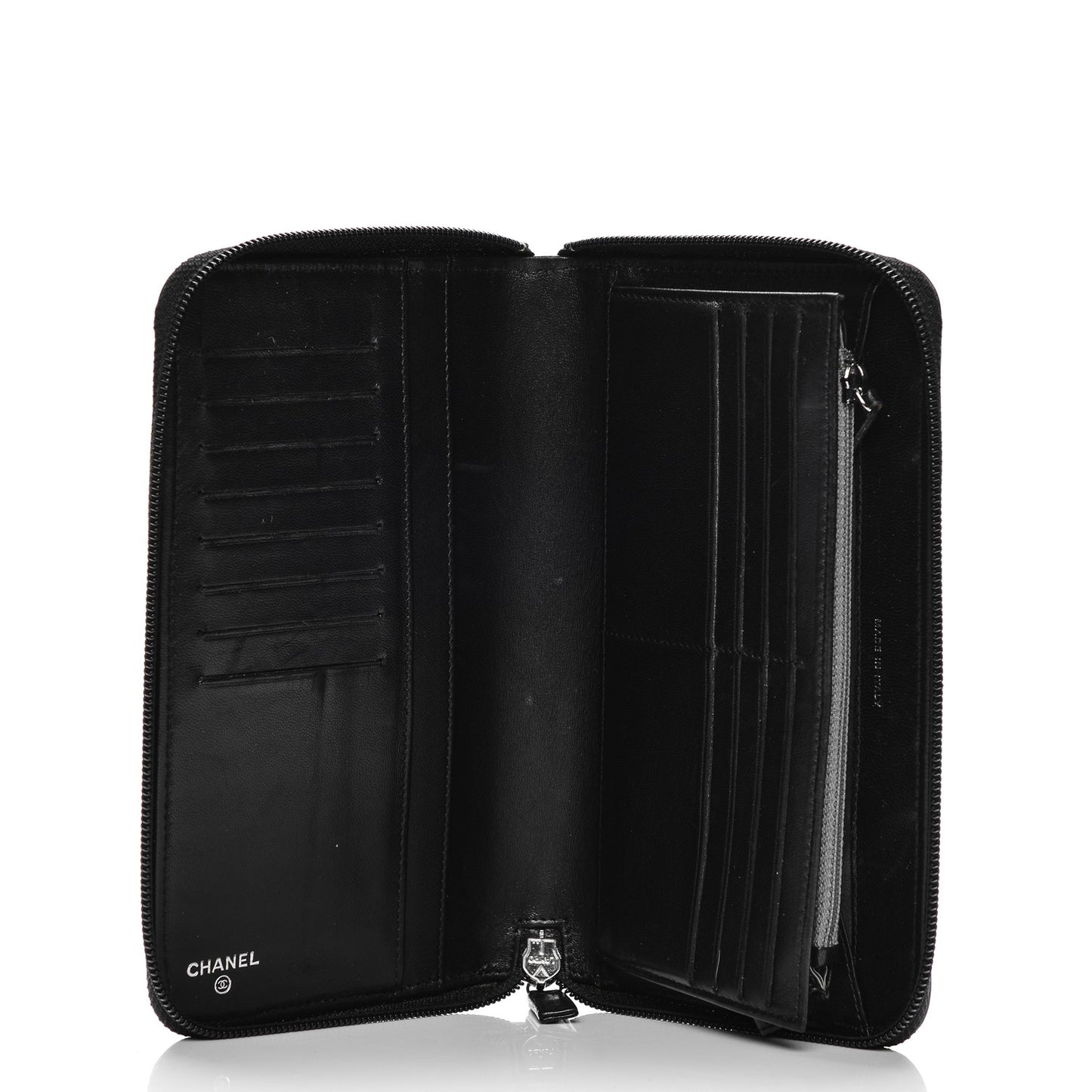 Lambskin Camellia Embossed Zip Around Organizer Wallet Black