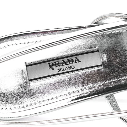 Prada Metallic Calfskin Pointed Toe 55mm Slingback Pumps 38 Argento 7 of 7
