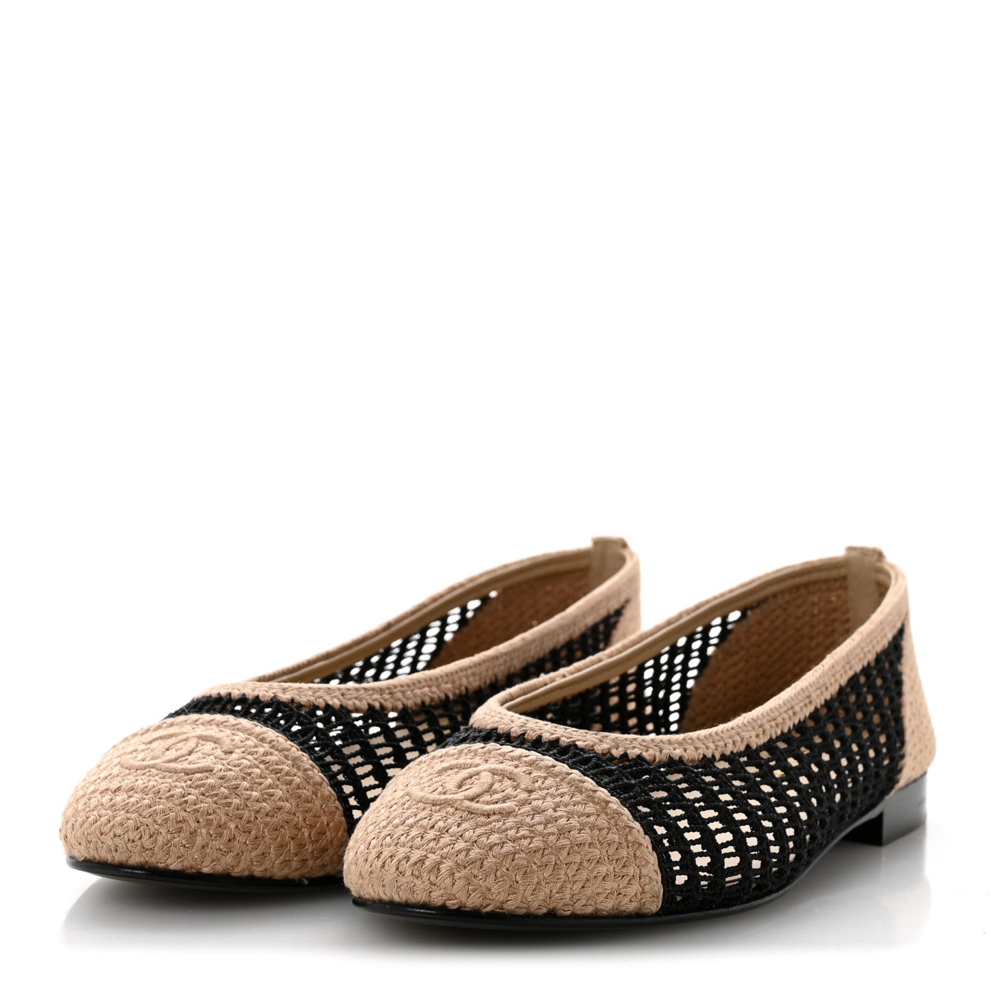 Raffia Cap Toe Ballerina Flats 40.5 Black Beige