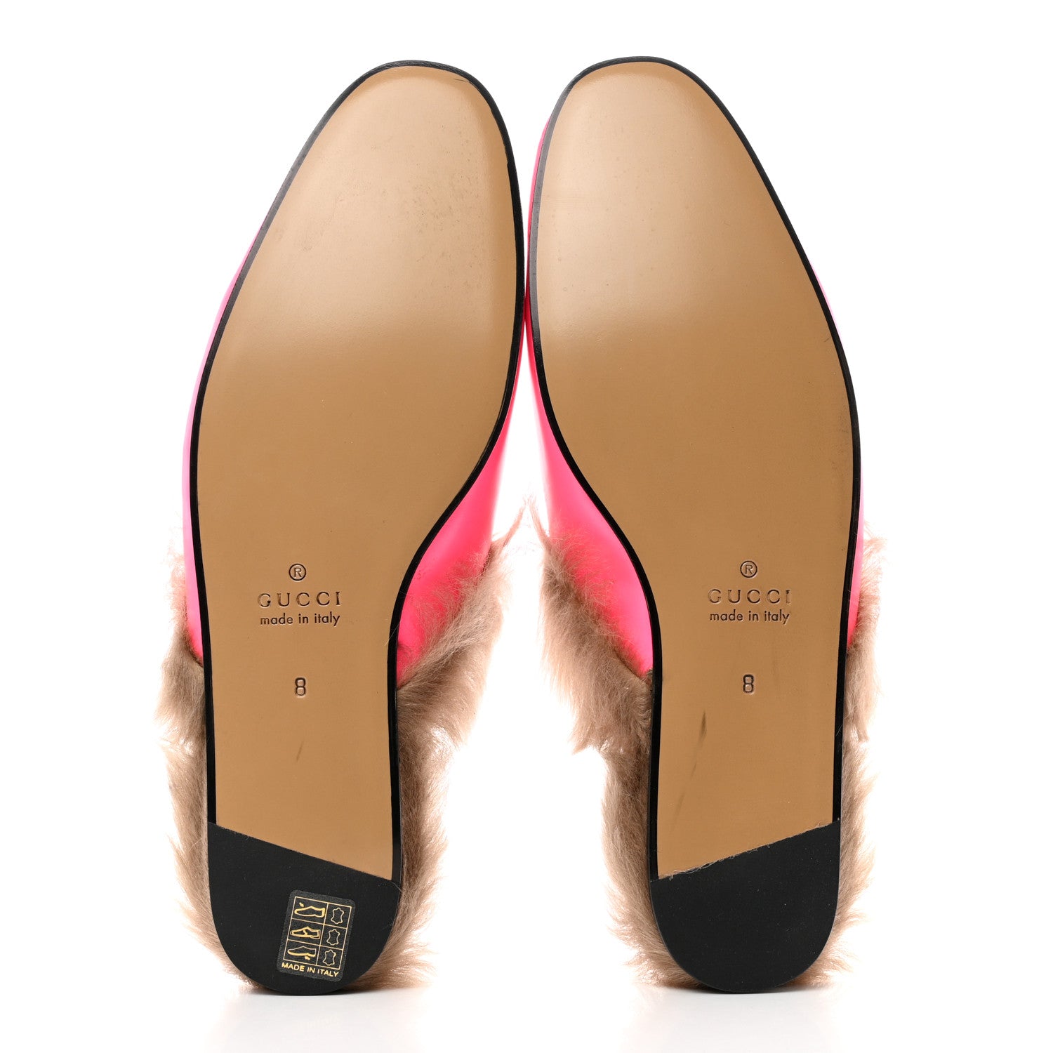 Gucci Calfskin Fur Mens Princetown Slippers 8 Fuxia Fluo Natural 5 of 7