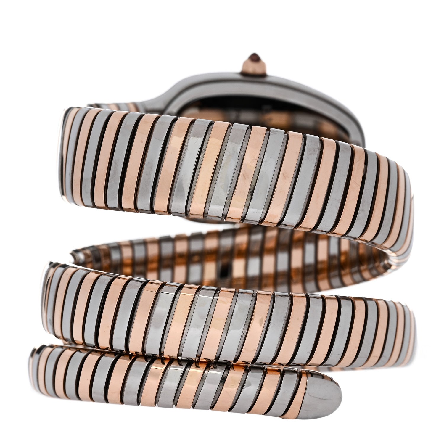 Bulgari Stainless Steel 18K Rose Gold Diamond Bezel 35mm Serpenti Tubogas Double Spiral Quartz Watch Black 3 of 4
