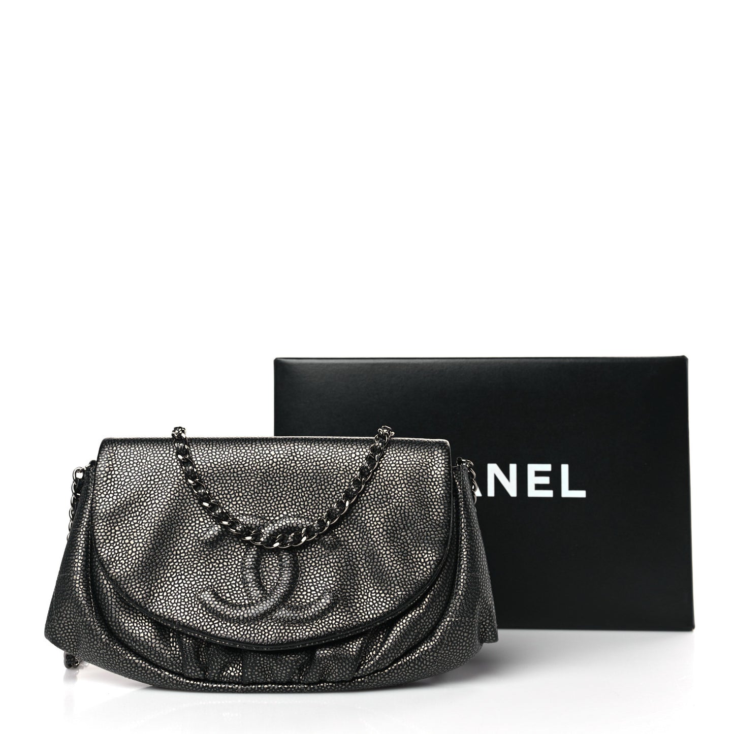 Metallic Caviar Half Moon Wallet On Chain WOC Bronze