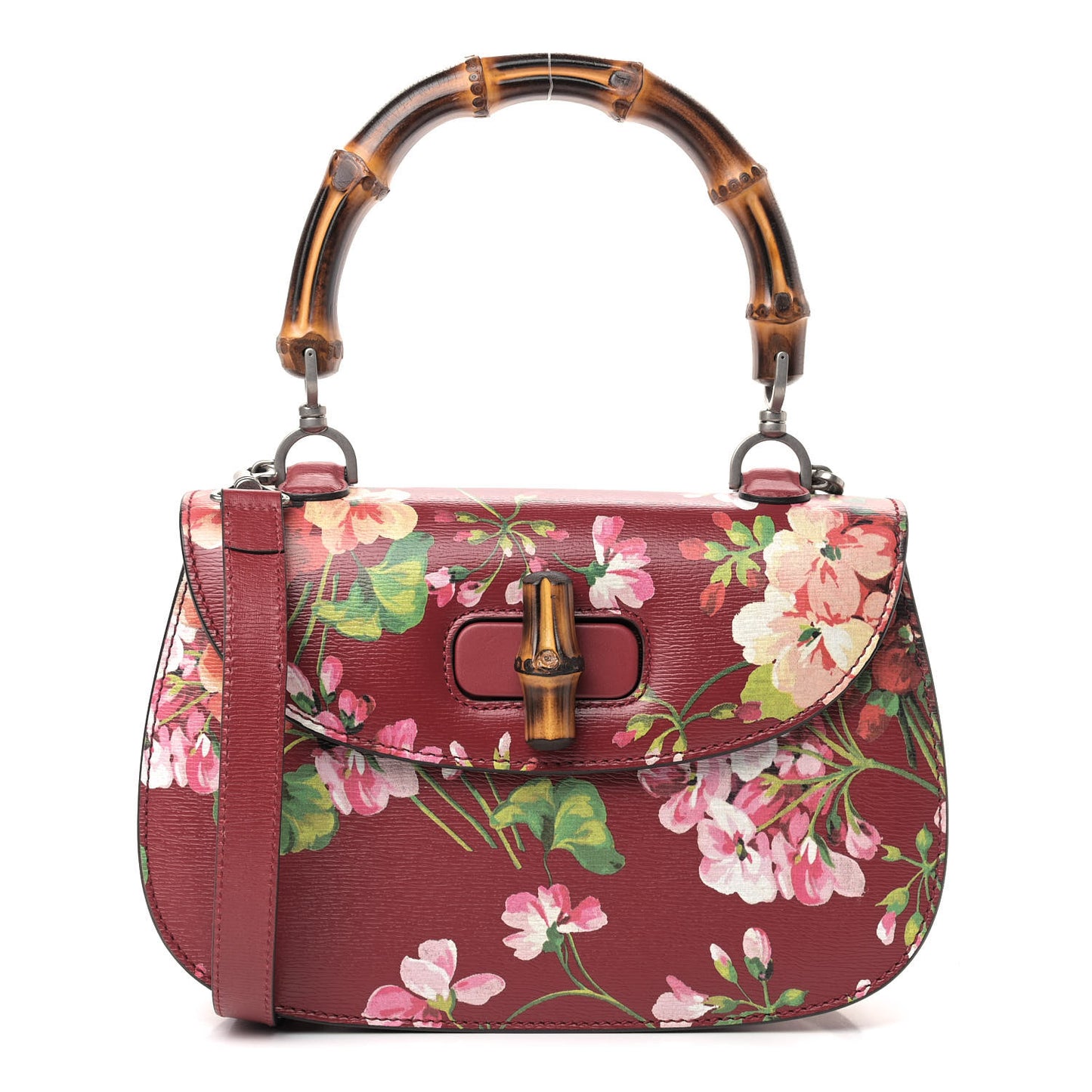 Shangai Calfskin Blooms Print Small Classic Bamboo Top Handle Bag Romantic Ceries Multicolor