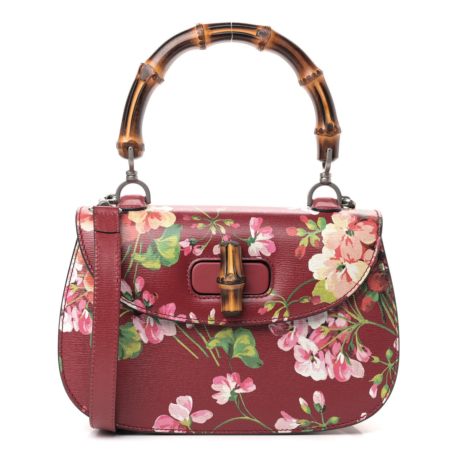 Gucci Shangai Calfskin Blooms Print Small Classic Bamboo Top Handle Bag Romantic Ceries Multicolor 1 of 8