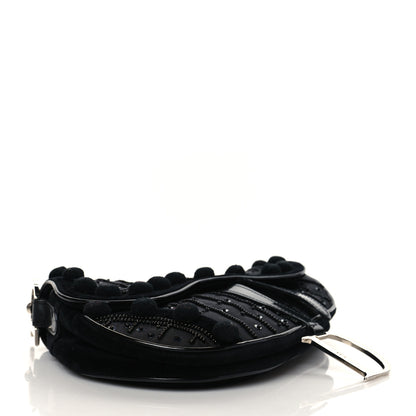 Christian Dior Velvet Nylon Pom Pom Saddle Bag Black 4 of 9