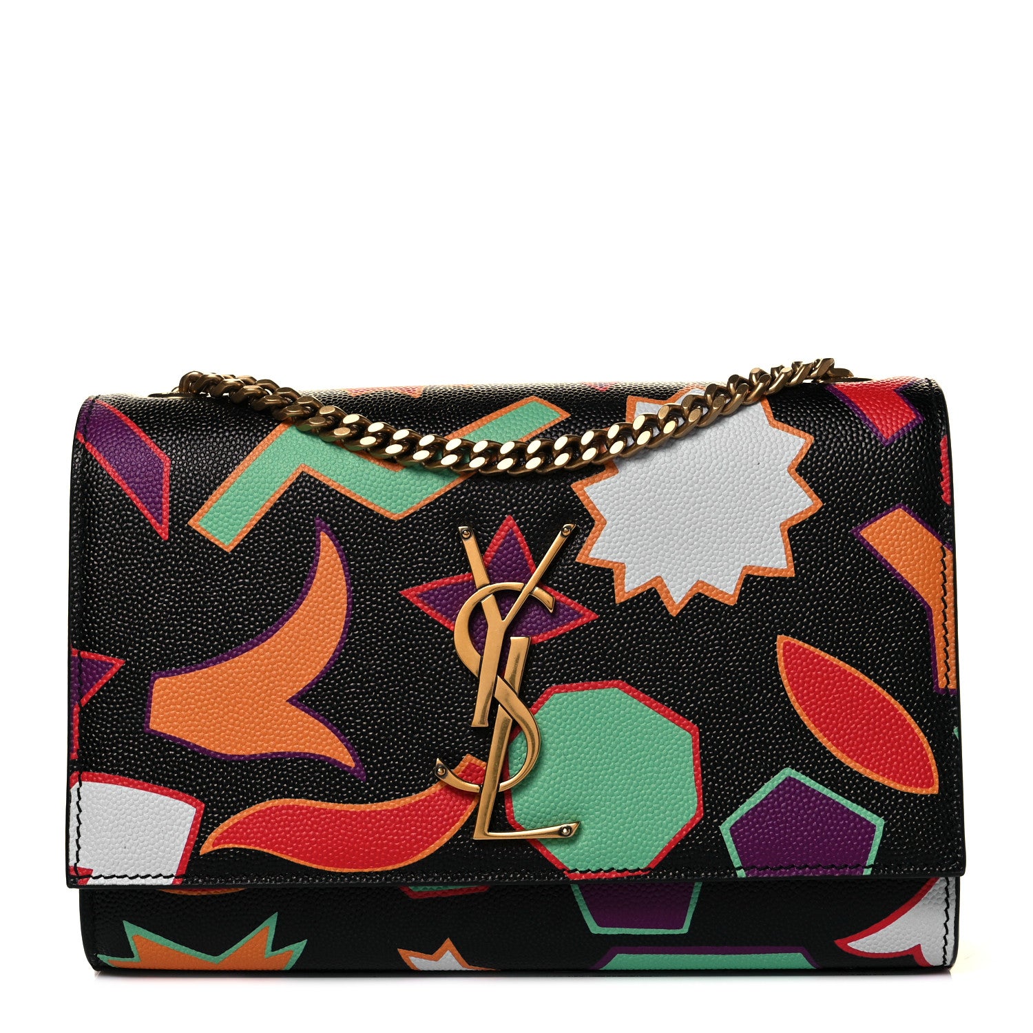 Saint Laurent Grain De Poudre Small Monogram Shapes Print Kate Satchel Black 1 of 12