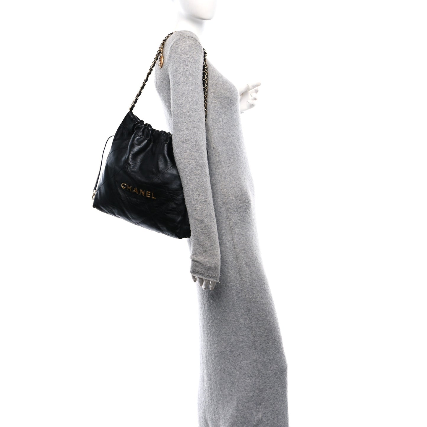 Shiny Calfskin Quilted Small Chanel 22 Black