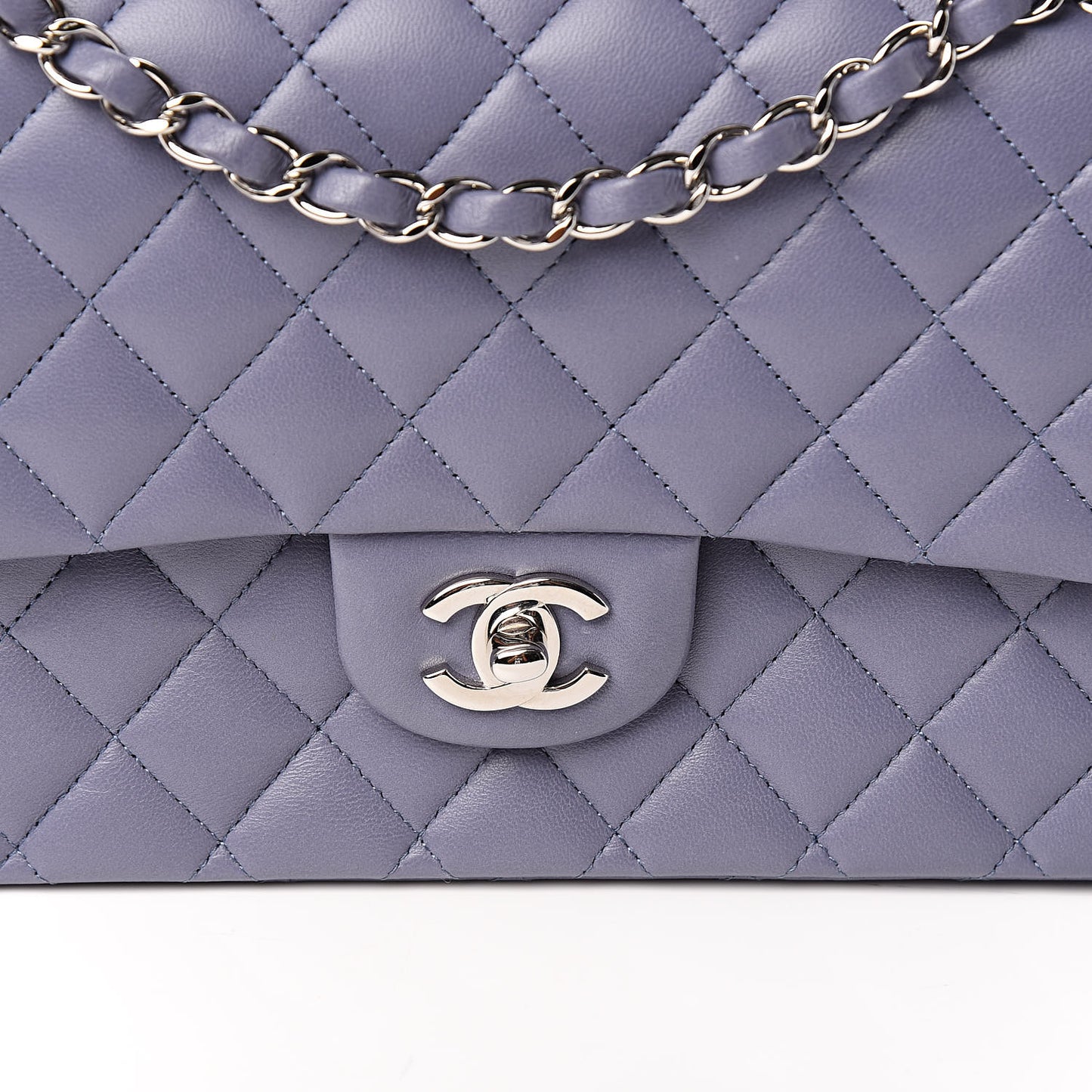 Lambskin Quilted Medium Double Flap Light Purple