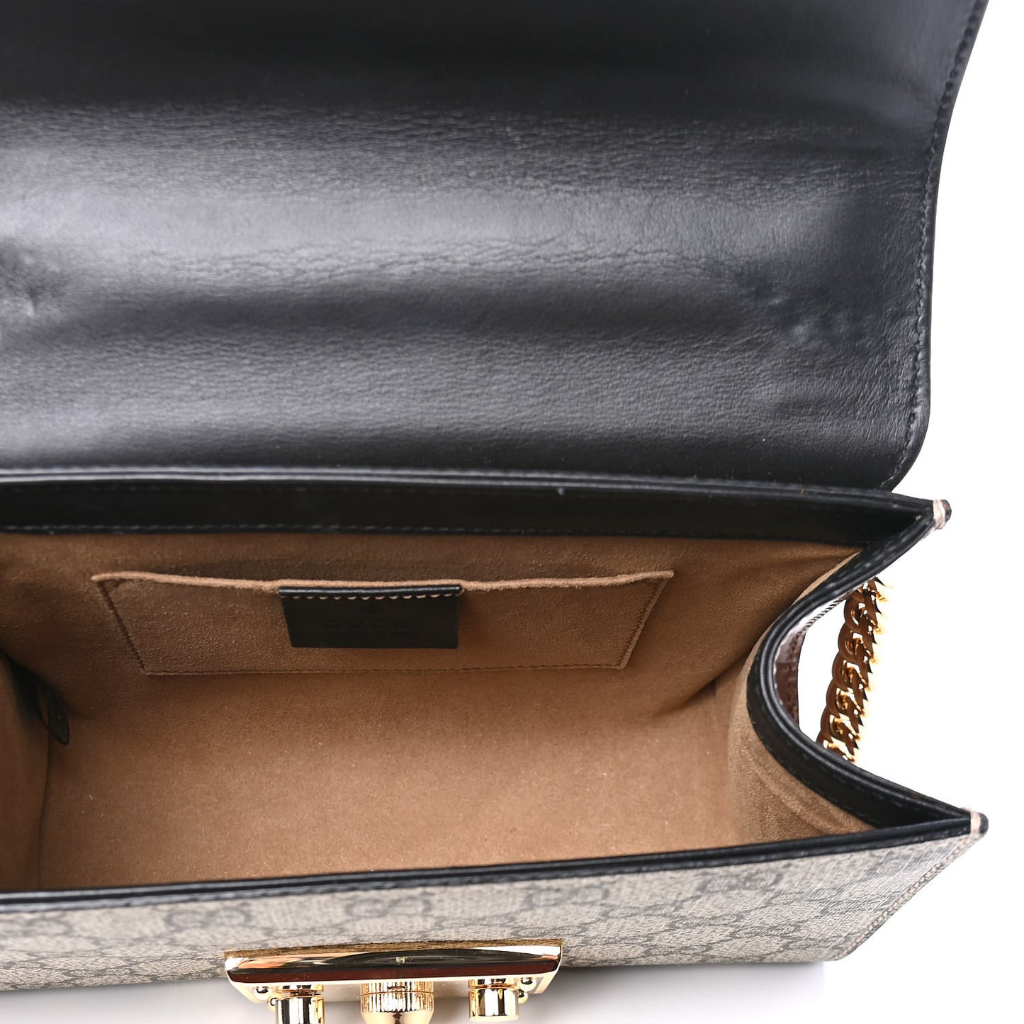 GG Supreme Monogram Calfskin Small Padlock Shoulder Bag Beige Black Cuir