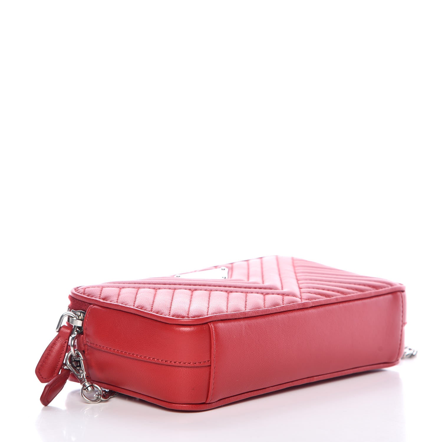 Prada Nappa Impunture Diagramme Mini Double Zip Chain Crossbody Bag Fuoco 4 of 12
