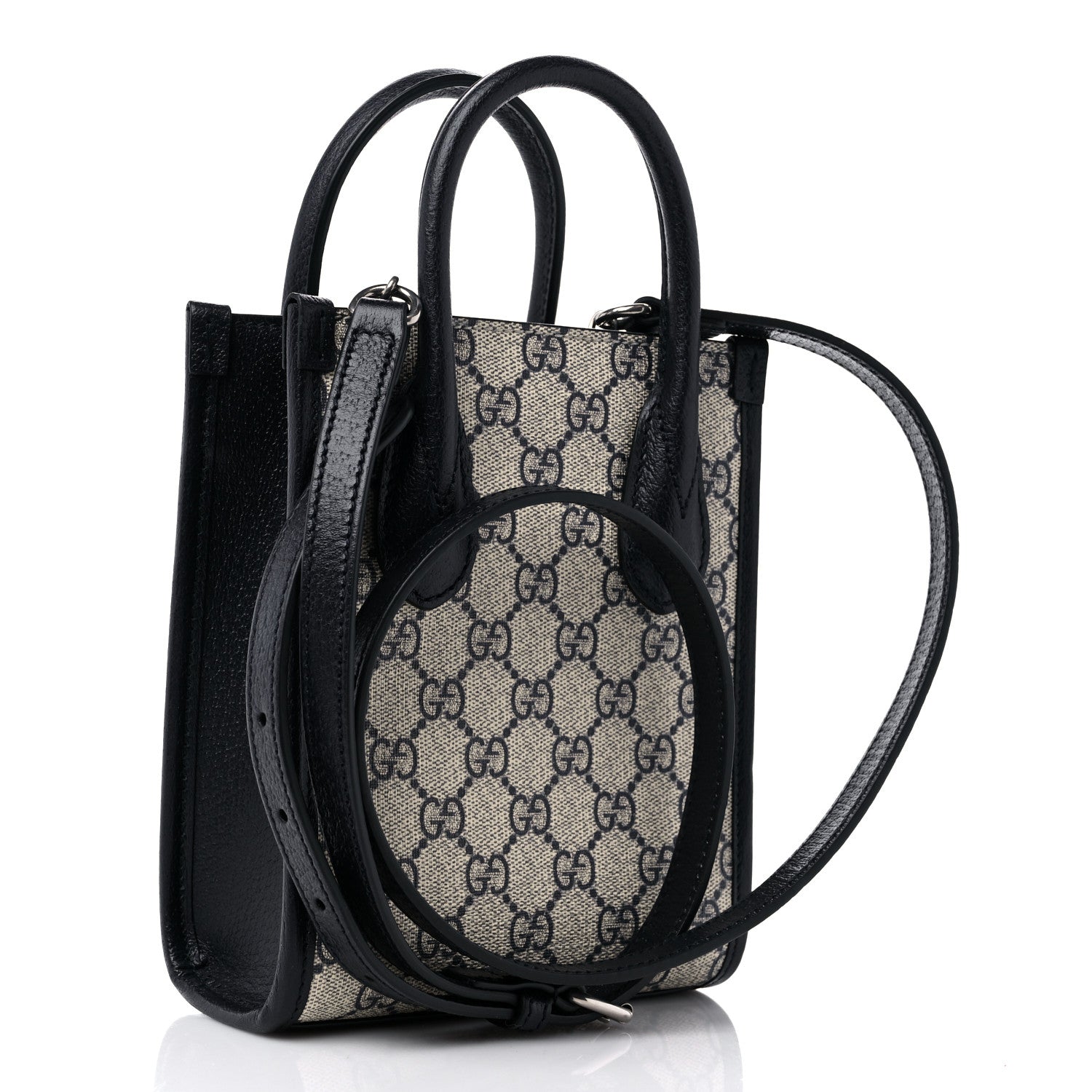 Gucci GG Supreme Monogram Textured Dollar Calfskin Mini Retro Interlocking G Tote Bag Beige Blue 3 of 9